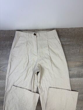 Bershka Linen Blend High Rise Pleated Trousers Neutral Beige Size 6